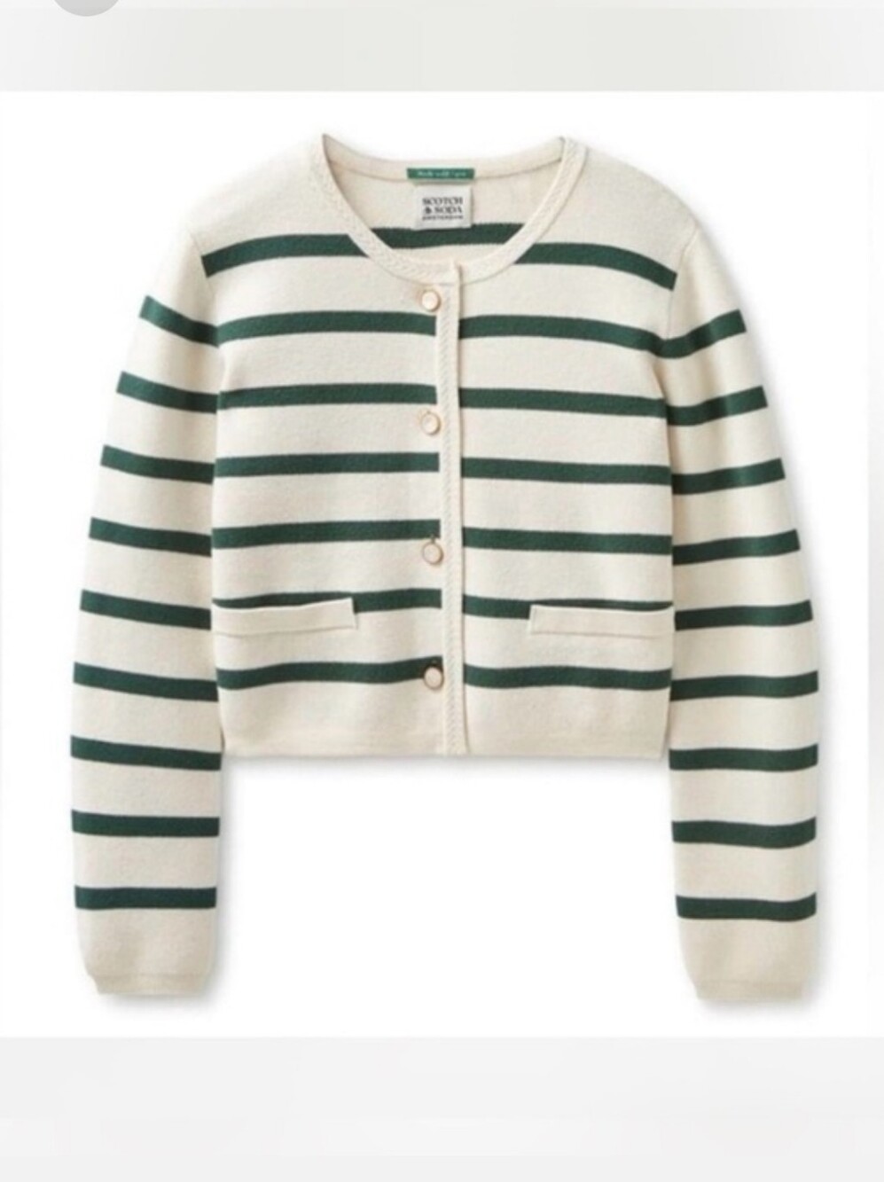 Scotch & Soda Amsterdam Sugar swizzle eden White Green‎ Striped Cardigan size XL